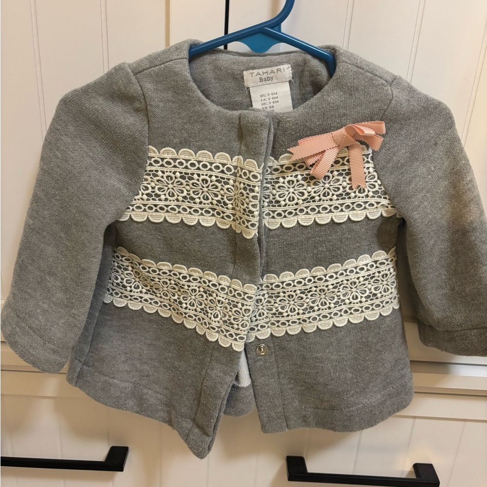 Tahari Baby Gray Jacket with Lace‎ and Bow